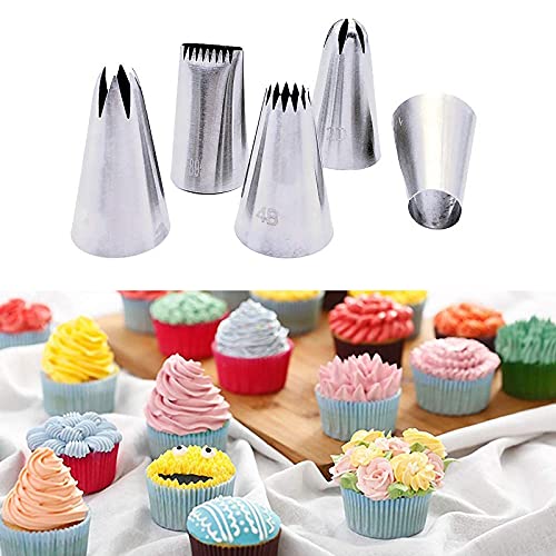 Foto von Peutpy Profi-Spritzbeutel-Set 40 cm, stabil, Baumwolle, Innenbeschichtung,5 Edelstahl-Tüllen für Kuchen, Torten, Keksen-Dekoration, wiederverwendbar und spülmaschinengeeignet