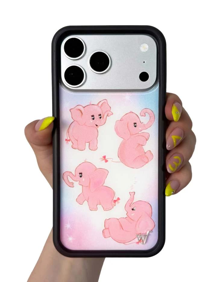 Image of Wildflower Cases - Compatible with iPhone 16 Pro Max | Protective Black Bumper, 6.5ft Drop Test Certified, Women Owned Small Business | Pink Elephants