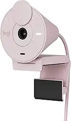 Webcam Full HD Logitech Brio 300 com Microfone com Redução de Ruído, Proteção de Privacidade, Correção Automática de Luz e Conexão USB-C- Rosa