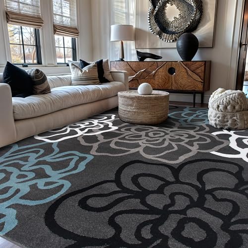 Tapete Floral Moderno Gris Oscuro 6'6" x 9' miniatura 1