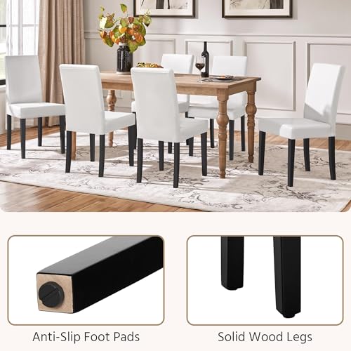 Image of Yaheetech Dining Chairs Set of 6 Faux Leather Modern Dining Room Chairs with Rubberwood Legs and Padded Seat for Kitchen /Living Room /Restaurant, White