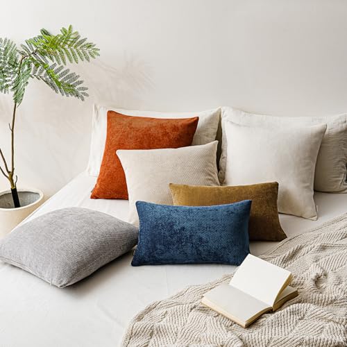 Image of a moment Pack of 2 Decorative Chenille Throw Pillow Covers with Twill Cushion Covers for Sofa Living Room Couch Bed 18x18 Inch Warm Brown