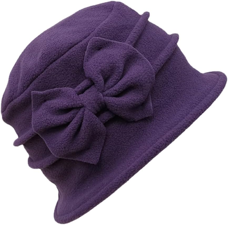 Womens Bell Beret Hat French Vintage Floral Fleece Cloche hat Classic Winter 1920s Bucket Hat