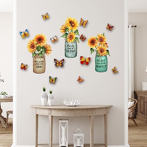 Vinilo Decorativo de Pared con Diseño de Girasoles y Mariposas 3D