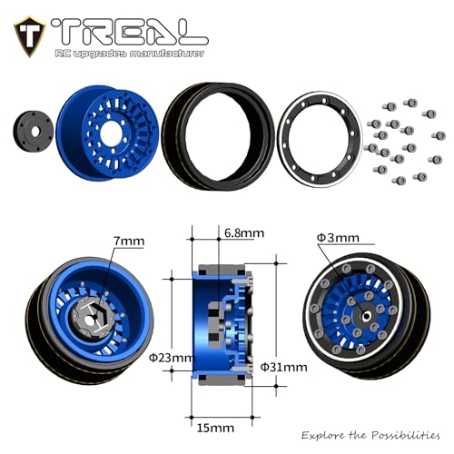 TREAL SCX24 1.0'' Beadlock Wheels (4-Pack) - Type C Blue Alloy Wheels for 1/24 Micro RC SCX24 Bronco, Gladiator, C10, Deadbolt - image 5