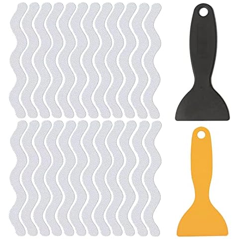 GmeDhc Bath Grip Stickers, 24 Pcs Anti-Slip Strips for Shower with 2 Pcs Scraper, Transparent Non Slip Stickers, Non Slip Strips Pad Bathtub Flooring Safety Tape Mat for Bath Shower Cover