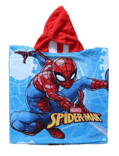 Spiderman - Poncho-toalla infantil microfibra con capucha, 50x100 cm toalla, 50x50 cm poncho