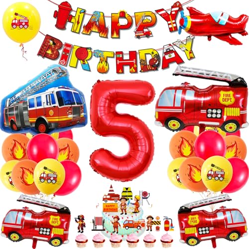 Image of Fire Truck Balloons Set for Kids,Party Decorations Kits 5 Year Olds Fire Truck Theme Birthday Party Supplies for Rescue Themed Decoration Firefighter Birthday Party Supplies