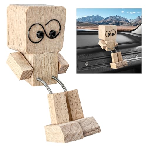 Sun Walker Shaking Wooden Man Figurine, Funny Wood Shaking Feet Doll Car Dashboard Decoration, Wobbling Feet Desktop Ornament Creative Interior Accessories for Sedan SUV Truck (Style A)