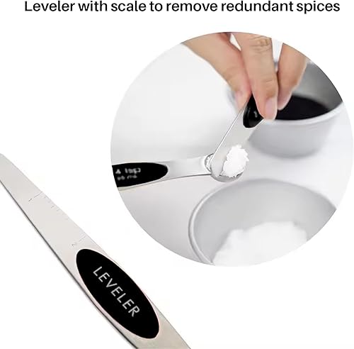 Miniatura 3 de Juego de 7 cucharas medidoras magnéticas de acero inoxidable con nivelador, cucharada apilable para hornear y cocinar, accesorios de cocina para