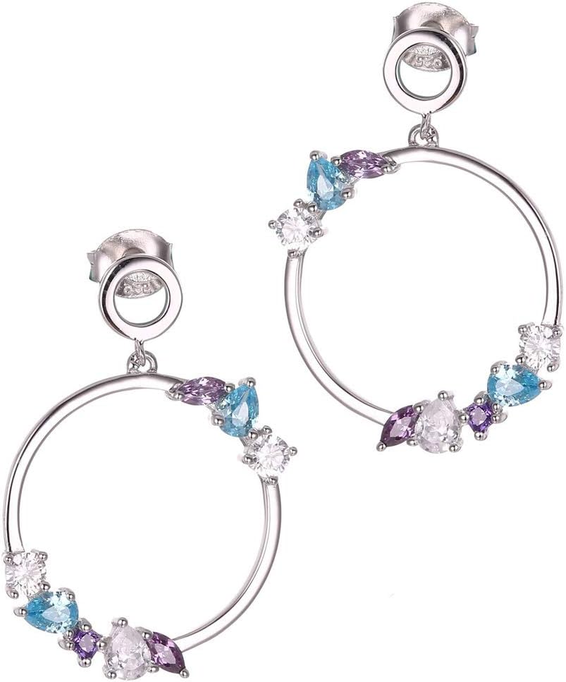 SA SILVERAGE 925 Sterling Silver Crystal Earrings Big Large CZ Hoop Earrings for Women