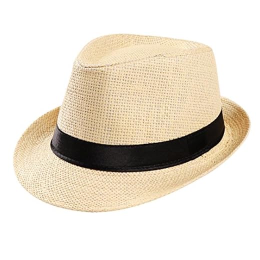 Gorras Gorras Gorras de Hombre Mujer Unisex Trilby Gangster Mujer Hombre Sombrero de Paja de Sol de Playa Banda Sombrero para el Sol (Beige)