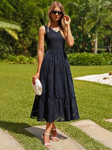 Image of Simplee Womens Semi Formal Dresses for Wedding Guest Floral Lace Midi Dress