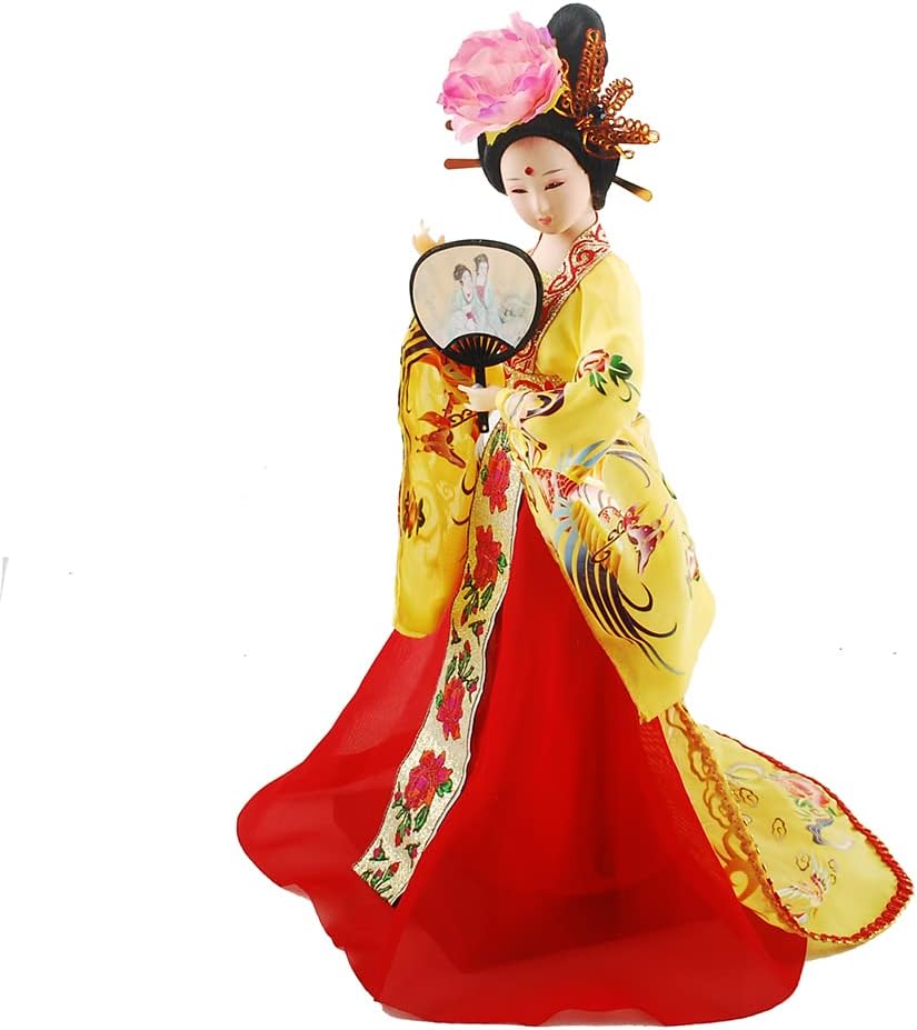 12 Inch Chinese Traditional Handicraft Silk Figurine Collectible Chinese Ancient Character Ornaments for Home Decoration(Yellow)