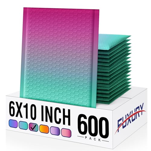 Image of Fuxury Bubble Mailers 6x10 Inch 600 Pack Padded Envelopes Usable Size 6x9 inch | Thick Mailing Envelopes Bubble Opaque Padded Mailers Shipping Bags for Mailing Jewelry Makeup Small Business #0 PinkGreen