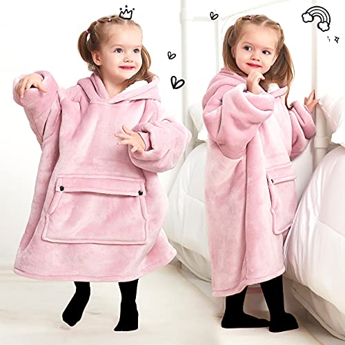 Kfubuo Wearable Blanket Hoodie For Kids Toddlers 2-6Yr Sherpa Blanket Sweatshirt With Pocket Little Girls Boys #TOP2