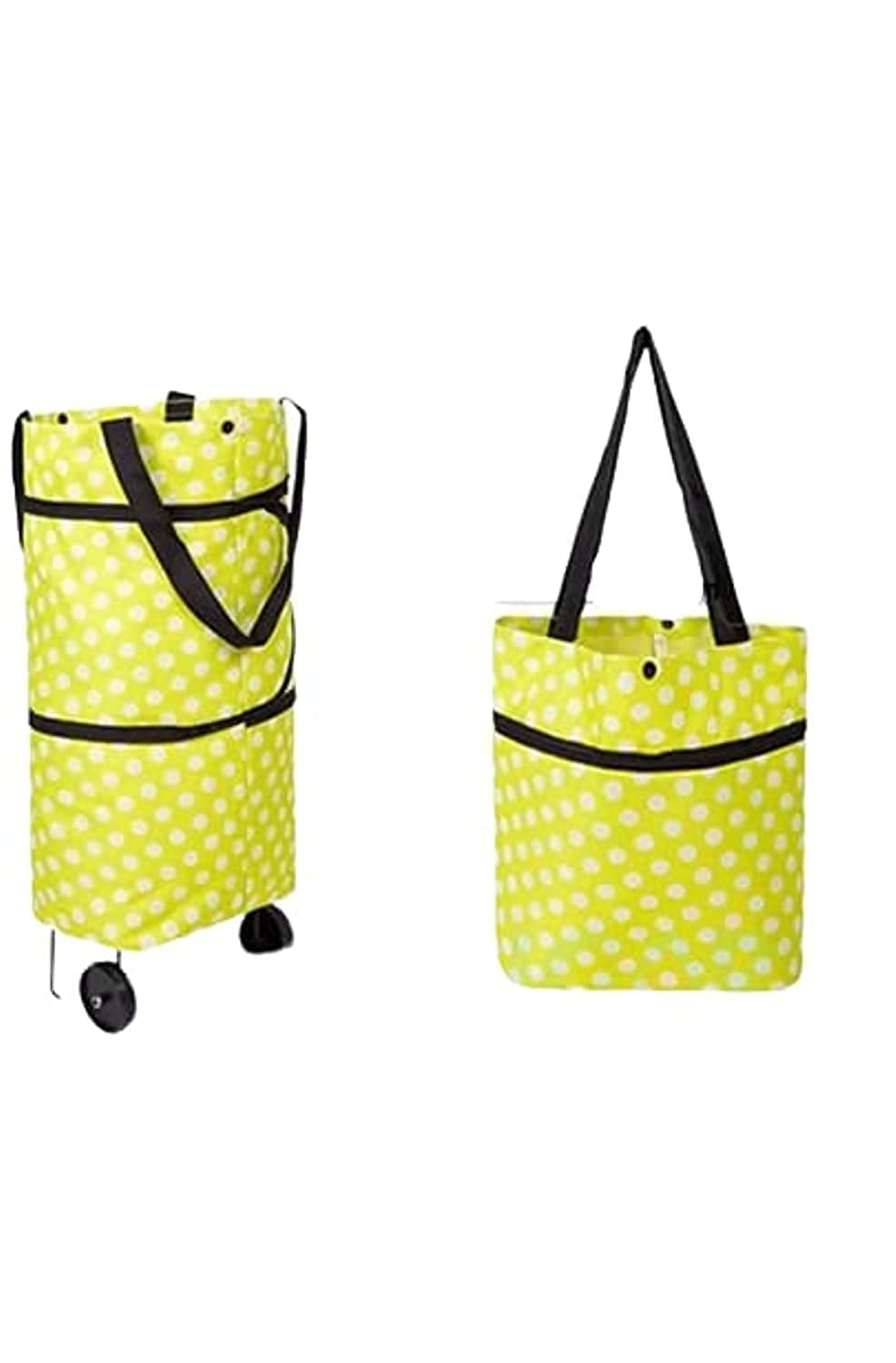 Shop Easy Reuseable Shopping Bag On Wheels | Multi Purpose Foldable Shopping Bag With Wheels | Portable Bag Folding Tote | Collapsible Grocery Bag Ideal For Shopping, Travelling (Lemon Polka Dot)