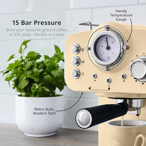 Swan SK22110CN Vintage Espresso Coffee Maker with Milk Frother, Steam Pressure Control, 1.2L Removable Water Tank, 1100W, Vintage Cream - Image 5