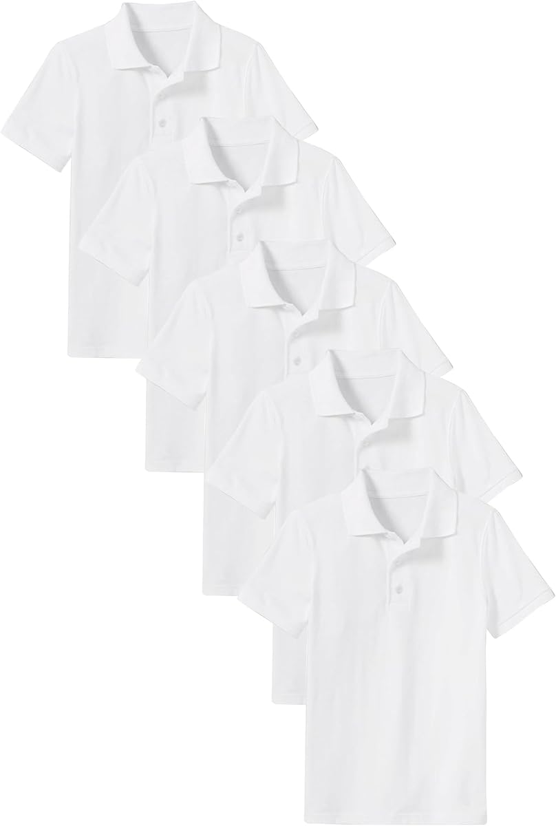 Polo Shirt for Boys - 5 Pack School Uniform for Boys, Tagless Cotton Blend - Soft Comfortable Everyday Wear