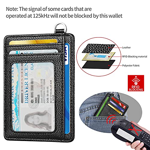 Image of Slim Minimalist Front Pocket Wallet, RFID Blocking Credit Card Holder Wallet with Detachable D-Shackle for Men Women, Litchi Black, Medium