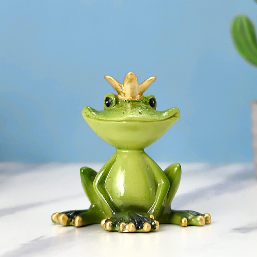 HOMSFOU Crown Frog Figurine Resin Statue 3.34X3.14X1.96In Indoor Outdoor Garden Decor Fairy Garden Shelf Ornament - Image 2