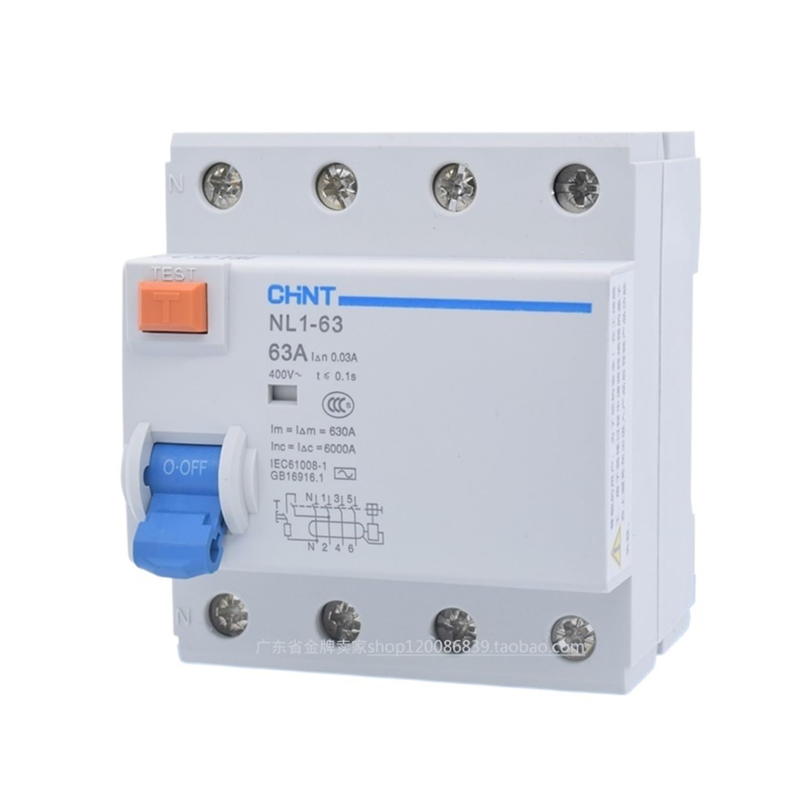 Interrupteur différentiel NL1-63 3P+N 63A 30mA pour protection contre les fuites