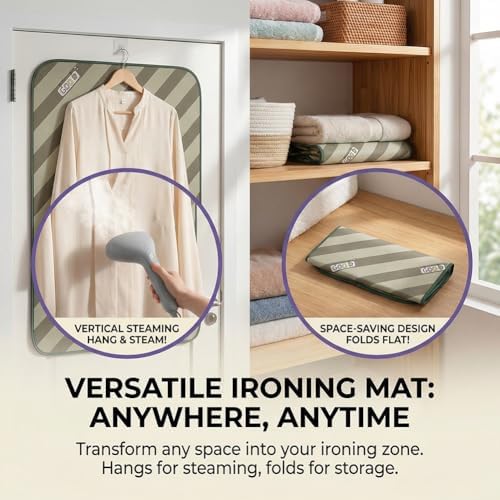 Foldable Heat-Resistant Ironing Mat, Portable Ironing Pad with Silicone Iron Rest, Non-Slip Backing Clothes Steamer Board for Countertop Travel Home, Green 70x40cm - 3