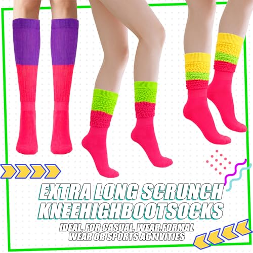 Neon Slouch Socks,80s 90s outfits for women Soft Extra Long Scrunch Knee High Leg Warmers, Perfect for Party3