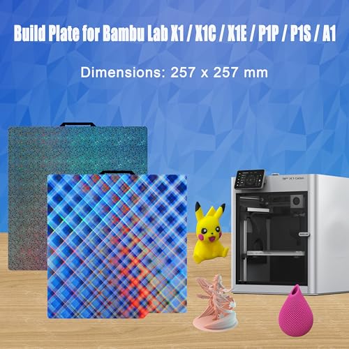 Image of Build Plate for Bambu Lab P1S A1 P2S X1 X1E P1P 3D Printer, Spring Steel Flexible Plate for Bambu 3D Printers, 257x257mm, Smooth Skynet +Smooth Star