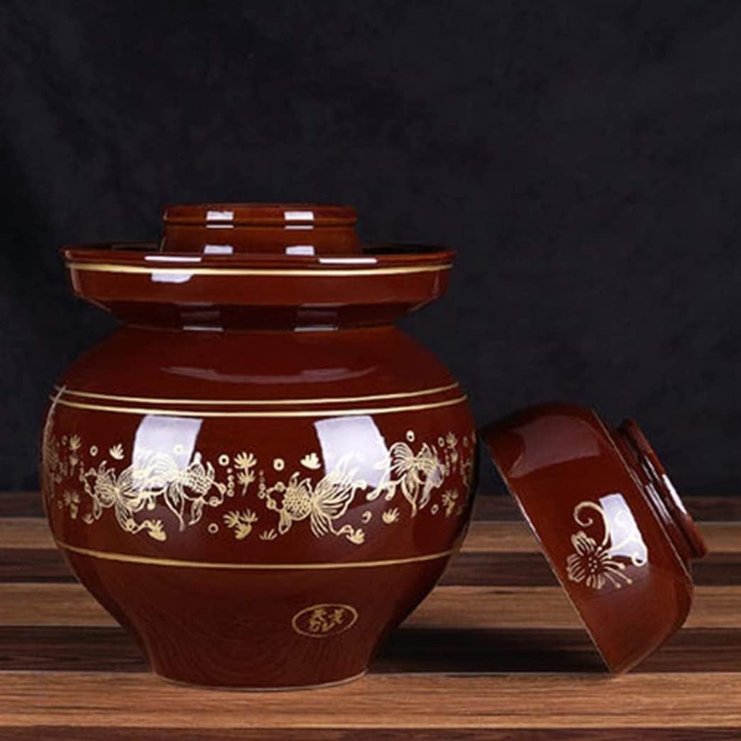 Red Traditional Chinese Porcelain Pickle Jar, Ceramic Fermentation Crock Pickling Pot,Fermenting Jar with Water Seal Airlock Lid Stoneware Fermenter for Kimchi 8KG