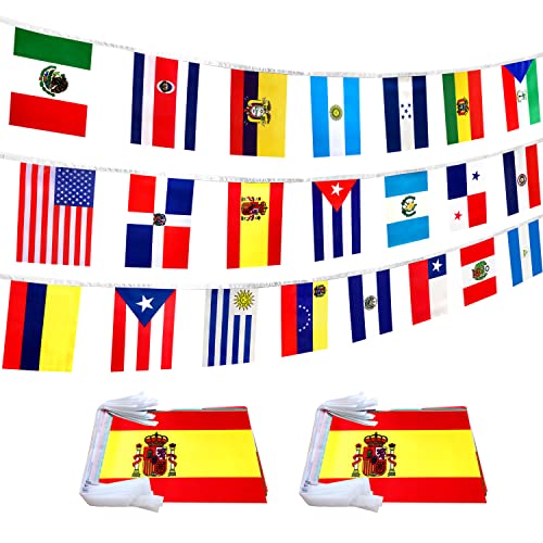 LoveVC 2 Set 22 Spanish Language Speaking Countries Flags Banner String for Classroom Latin American Latino Bunting Flags 60 Feet