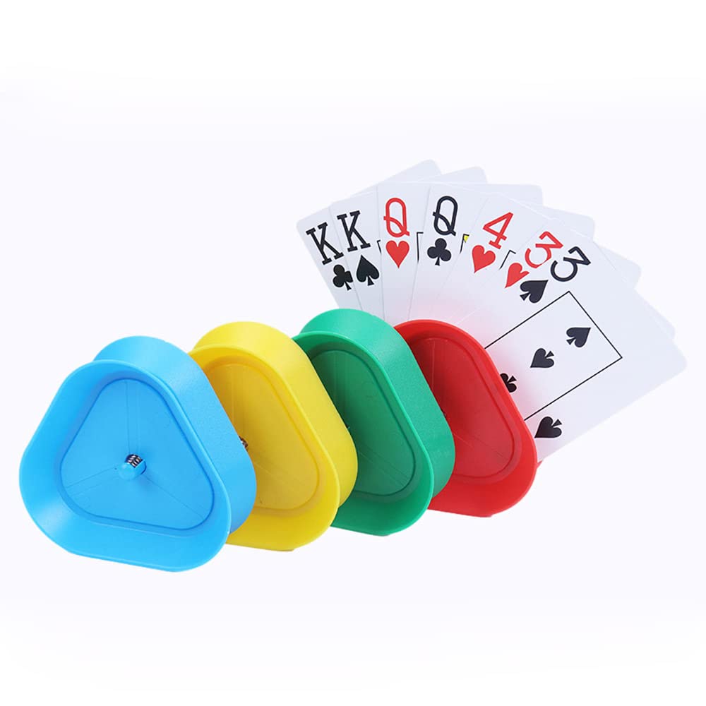 VOANZO 4Pcs Triangle Shaped Hands-Free Playing Card Holder Tray Playing Card Holder for Family Card Game Nights4 Colors