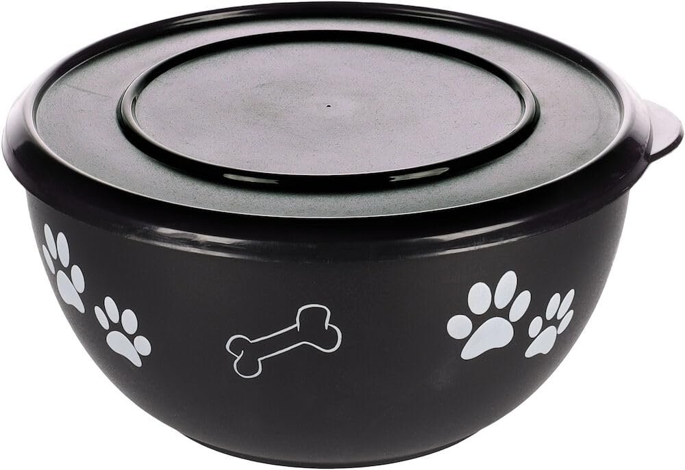 dog bowls - Kena black & silver with lid - size L - stainless steel - dog food bowl - 1.25 L