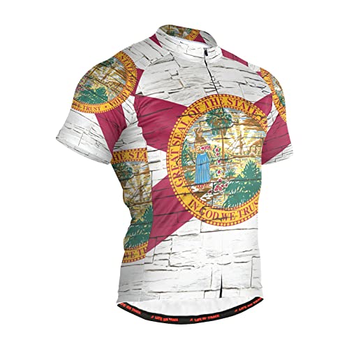 Florida State Flag Men's Cycling Jersey Short Sleeve Bike Jacket Biking Bicycle Jersey Shirt