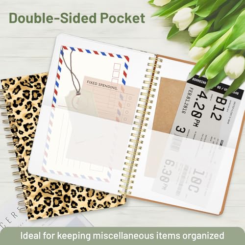 Carnet A5 à spirales léopard avec pochette de rangement pratique