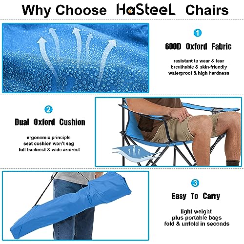 Image of HaSteeL Foldable Camping Chair Set of 2, Folding Camp Chairs & Carrying Bags for Adults, Portable for Lawn, Outdoors, Fishing, Hiking, Travel, Picnic, Beach, Oversized & Supports 275lbs (Blue)