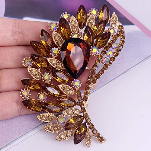 Image of SELOVO Rhinestone Crystal Big Large Brooch Pin Jewerly Accessory Gold Tone