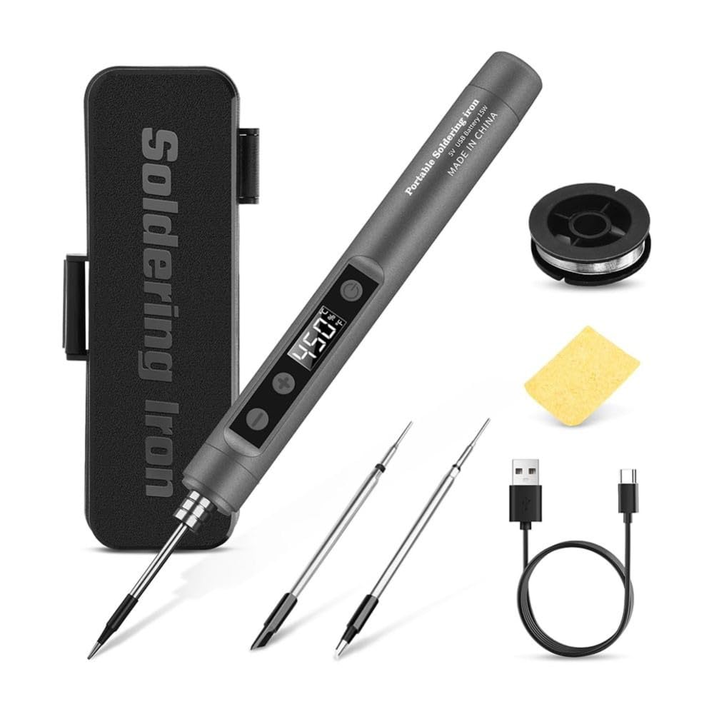 Jnchdghwa Gray Lcd Digital Adjustable Temperature Cordless Soldering Iron Kit Usb Rechargeable Thermostatic For Home Appliances Repair