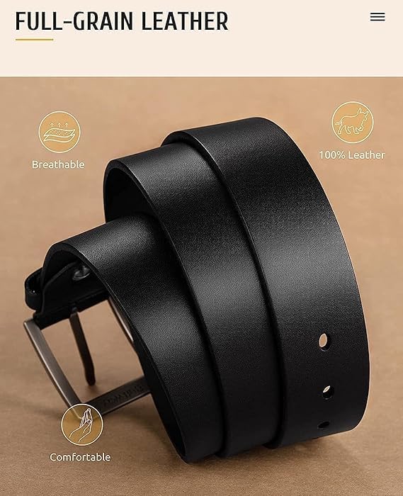 Image of Men's Genuine Leather Belt | Full Grain | Adjustable Fit | Durable Buckle | Formal & Casual Wear | Fit on up to 38 Inches Waist size