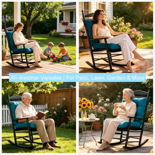 Image of QILLOWAY Outdoor Chair Cushion for Patio Furniture, Waterproof Patio Cushions with Ties, Fade Resistant Replacement Pads for Outdoor Rocking Chairs,Peacock Blue