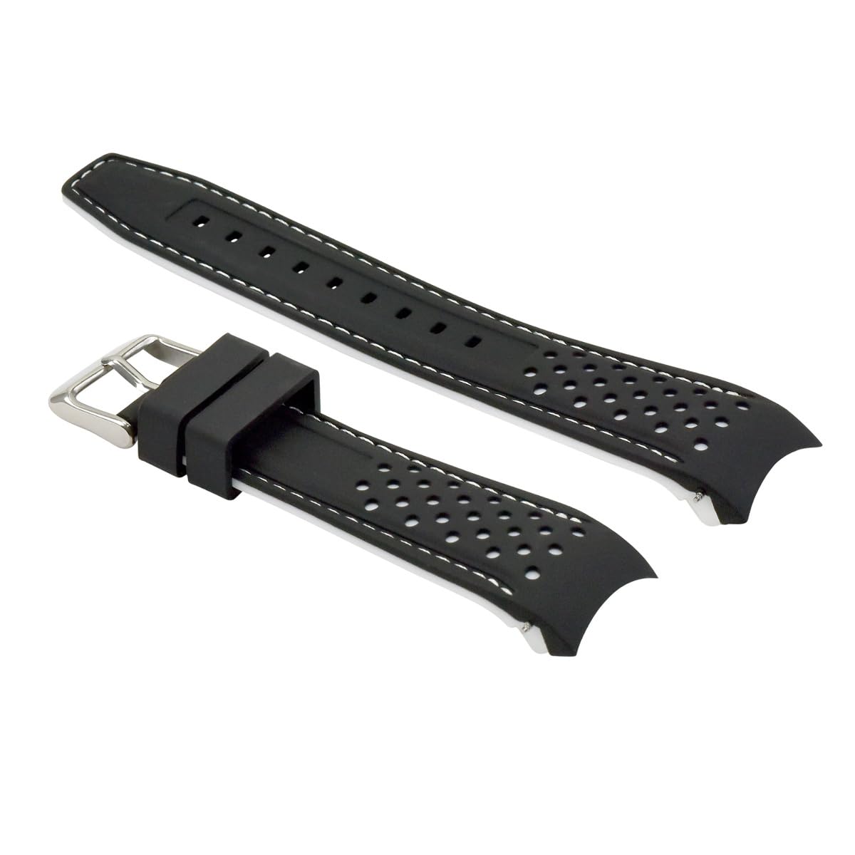Ewatchparts 23mm Curved Rubber Strap Perforated Compatible With Citizen Eco Drive Watch Black With White Stitching
