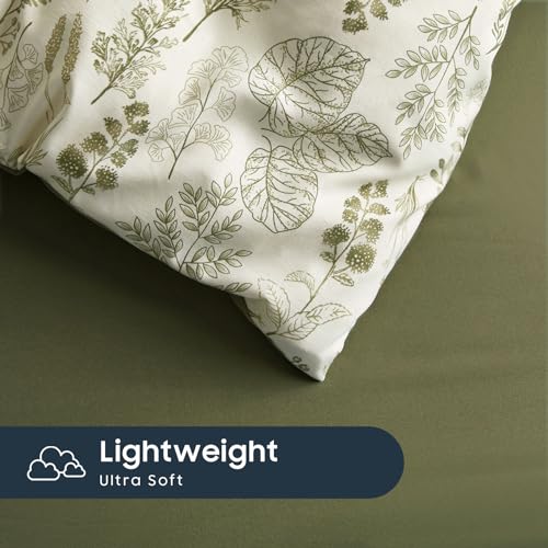 Image of Wake In Cloud - Queen Size Comforter Set, 3-Piece, Floral Shabby Chic Coquette Botanical Flower Ivory Beige Forest Olive Green, Soft Lightweight Bedding for Women Girls