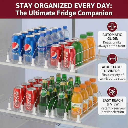 Canyave Self-Pushing Beverage Organizer for Fridge – Adjustable Spring Loaded Drink Dispenser & Soda Can Organizer – Clear Glide Rack Fits Cans, Bottles, Slim & Standard Sizes for Kitchen Pantry by Canyave - Image 4