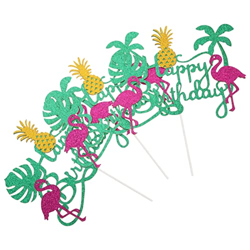 ABOOFAN 15 Pçs Hawaii Cupcake Cake Picks Luau Tropical Birthday Toppers Flamingo Palm