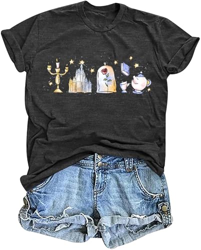 Image of Magic Kingdom Shirt for Women Believe in the Magic T Shirt Castle Graphic Tops Summer Vacation Tops