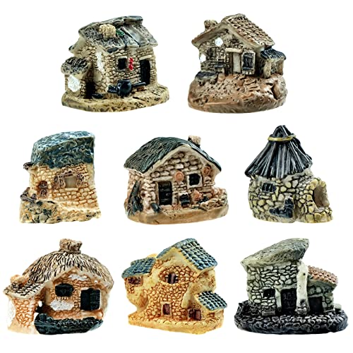 Hriymtd 8 Stück Garten Fee Miniatur Stein Häuser Mini Cottage Fairy Garden Zubehör Miniaturen DIY Garten Puppenhaus Dekoration Gartenlandschaft Micro Dorf