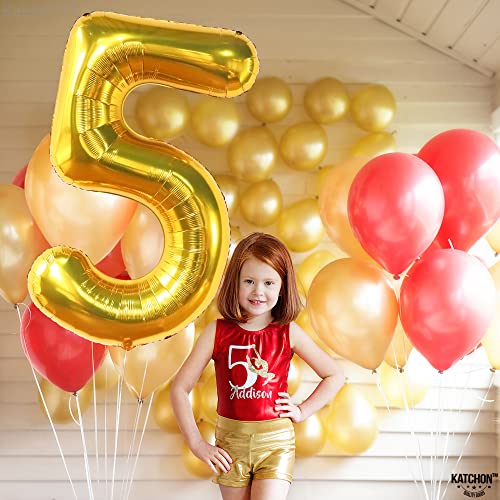 Image of KatchOn Foil Gold Number 5 Balloon For 5 Year Anniversary Decorations