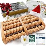 HELDSON® Foot Roller Massager Plantar Fasciitis Pain Relief - Wooden Under Desk Feet Massage - Dual Manual Heel Massagers - Wood Rolling Acupressure Tool with Reflexology Guide - Gift for Men, Women