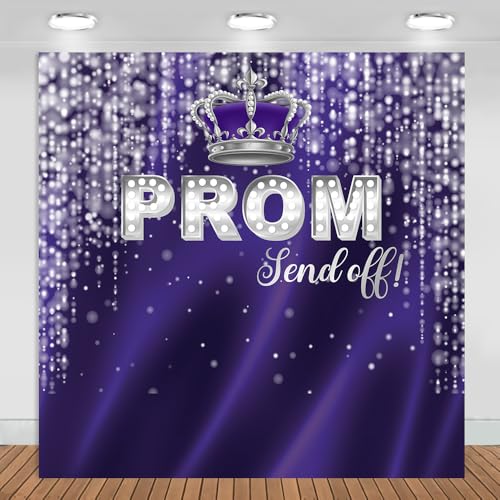 Fitumiw Prom Send Off Backdrop Purple and Silver 2026 Graduation Photography Background Party Decorations Class of 2026 Congrats Grad Banner Photo Booth Props (Purple and Silver, 6x6ft)