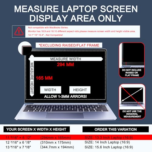 Image of 4-Way Laptop Privacy Screen Shield 13.3 Inch, Removable 16:9 Aspect 360 Privacy Filter Screen Protector for 13.3 Inch Laptop Computer, Anti Glare Blue Light Slide Mount Tabs Cover for Generic Laptop